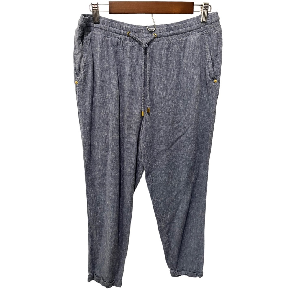 ELLEN TRACY BLUE CHAMBRAY STYLE LINEN BLEND DRAWSTRING WAIST JOGGER PANT - Picture 3 of 12